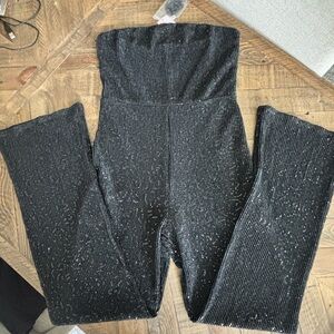 wild fable Black Strapless Sequin Ribbed Jumpsuit